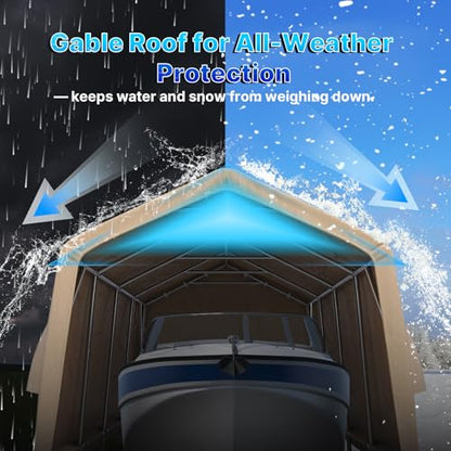 Heavy Duty 10X20 ft Carport Outdoor Patio Portable Canopy Storage Shelter Shed with 2 Rolled up Zipper Doors & Vents for Snowmobile Garden Tools