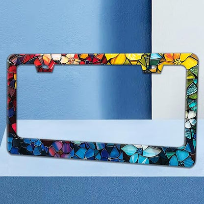 Marble Flowers License Plate Frame Colorful Floral License Plate Holder