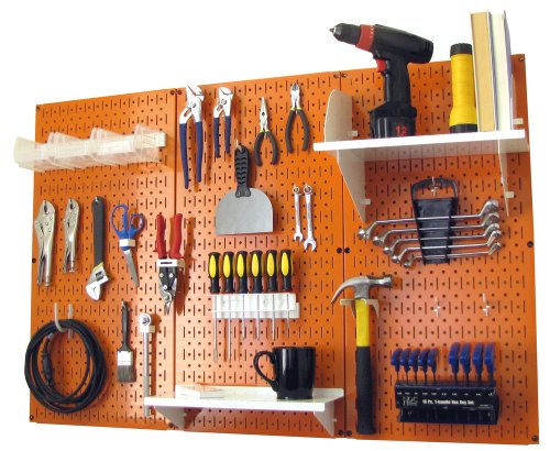 Pegboard Organizer 4 ft. Metal Pegboard Standard Tool Storage Kit with Orange Toolboard and White Accessories