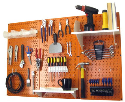 Pegboard Organizer 4 ft. Metal Pegboard Standard Tool Storage Kit with Orange Toolboard and White Accessories