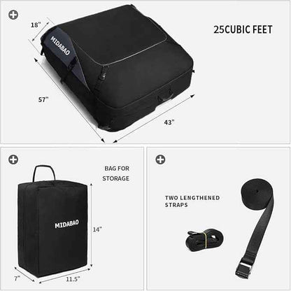 Roof Top Carrying Bags, 25 Cubic Feet Waterproof Rooftop Cargo Carrier + 6 Door Hooks Suitable for All Vehicle with/Without Rack