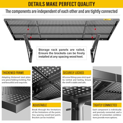 4Pack 1.64x4ft Adjustable Metal Garage Wall Shelving Heavy Duty Garage Storage Shelf Wall Mounted Black (4 Count)