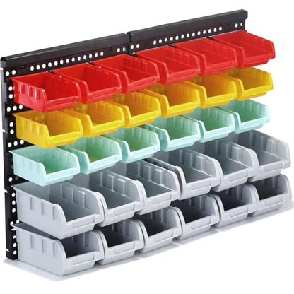 Wall Mounted Storage Bins Parts Rack 4 Colors Bin Organizer Garage Plastic Shop Tool (30 Count)