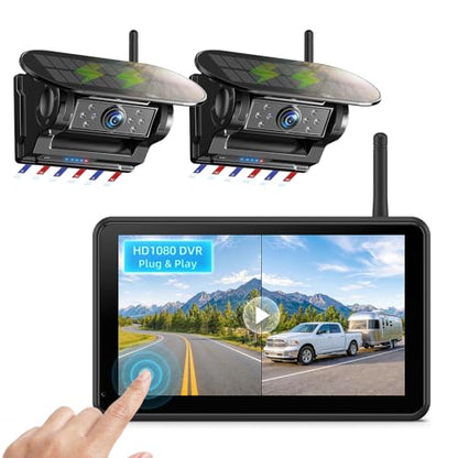 7 Inch Dual Solar Wireless Backup Camera Magnetic with HD1080P DVR Touchscreen