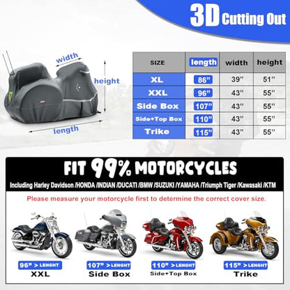 Motorcycle Cover with Side+Top Box LI LIBZAKI Heavy Duty 600D Waterproof for Touring Models Harley Davidson Ultra Limited