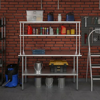 Stainless Steel Work Table Double Tier Overshelf
