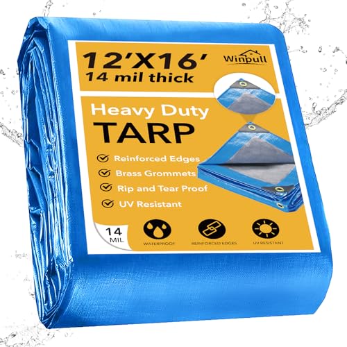 Heavy Duty Tarp 14 Mil Tarp Waterproof Blue 12x16 FT