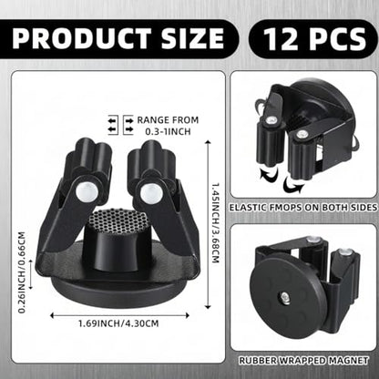 12 Pcs Magnetic Broom Holder Wall Mounted Anti Slip Rack (12 Count)