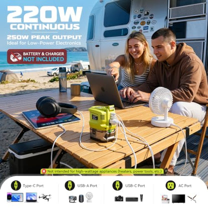 220W Portable Power Inverter Compatible with Ryobi 18V Battery