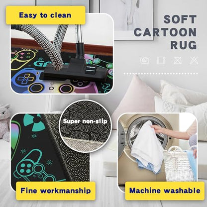 Play Gaming Rug for Bedroom Gamer Mat Gamepad for Boys Room 3x4 for Playroom Decor Washable (12 Sq Ft)