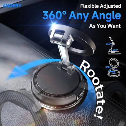 Car Phone Holder for Magsafe [78+LBS Strongest Suction & 2400gf Strongest Magnetic] 360° Adjustable Car Phone Mount