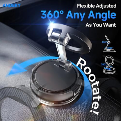 Car Phone Holder for Magsafe [78+LBS Strongest Suction & 2400gf Strongest Magnetic] 360° Adjustable Car Phone Mount