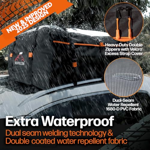XXL 28 cuft Car Rooftop Cargo Carrier Bag Extra Waterproof Car Roof Storage with 10 Heavy Duty Tie Down Straps and 4 Hooks Roof Bag Cargo Carrier for Top of Vehicle with