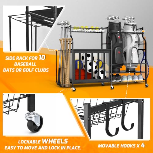 Rolling Ball Storage Rack and Sports Equipment Organizer