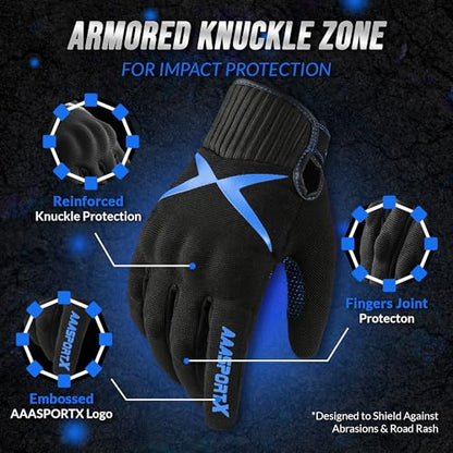 Breathable Motorcycle Gloves for Men with TPR & Kevlar Palm Protection Hard Knuckles Touchscreen