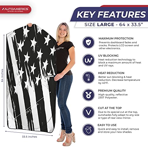 1 Piece Windshield Sun Shade B&W Art American Flag USA Design