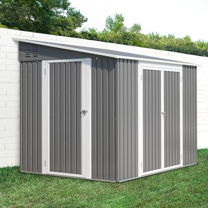 6x8FT Lean to Sheds Metal Outdoor Storage Shed with Floor Frame