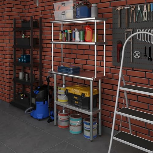 Stainless Steel Work Table Double Tier Overshelf
