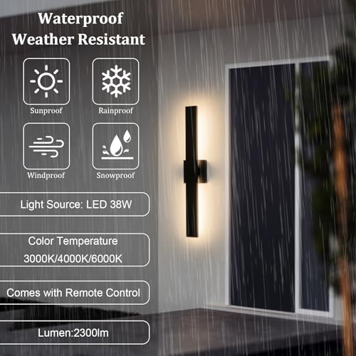 Modern Outdoor Wall Light 3CCT Dimmable LED Outdoor Sconce Lights with Remote Control