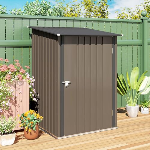 3.3' x 3.4' Outdoor Storage Shed Sloping Roof Lockable Door Brown