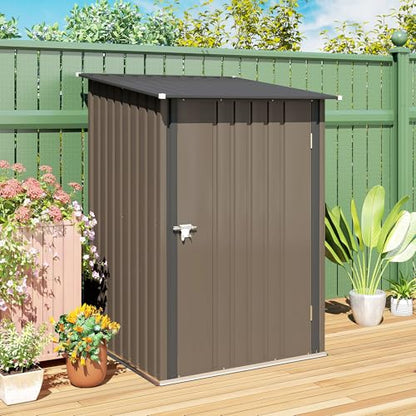 3.3' x 3.4' Outdoor Storage Shed Sloping Roof Lockable Door Brown