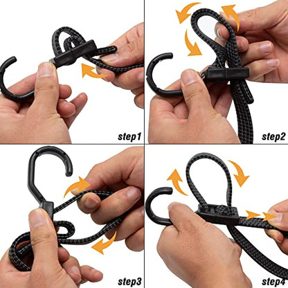 Bungee Cords Flat Adjustable Bungee Cords with Hooks Heavy Duty 48 Inch (6 Count)