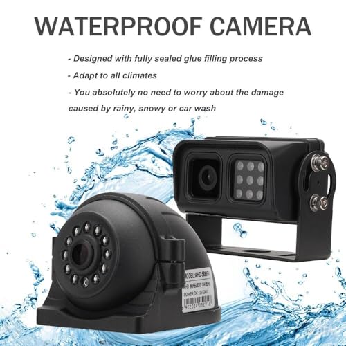 Car Backup Cameras System with 9'' Quad Split Monitor for RV Trailer Semi Truck Camper Bus & 4 AHD 1080P Rear&Side View Cameras with DVR Record Function Night Vision IP69 Waterproof