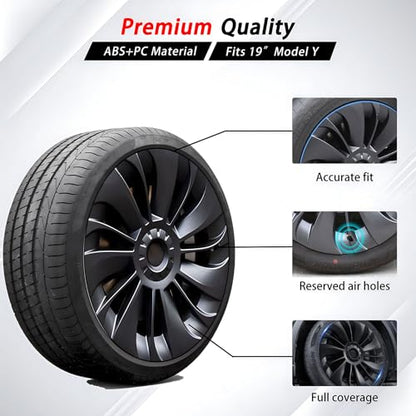 Wheel Cover Fits for Tesla Model Y Hubcap 19 Inch 2020 (4 Count)