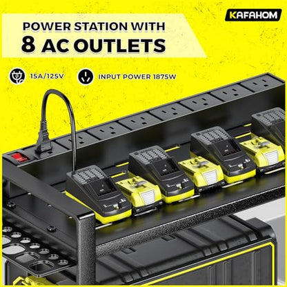 Power Tool Organizer with Charging Station.Garage 8 Drill Holder Built in 8 Outlets Power Strip