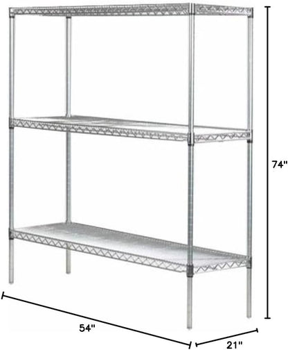 Omega 21" Deep x 54" Wide x 74" High 3 Tier Chrome Starter Shelving Unit