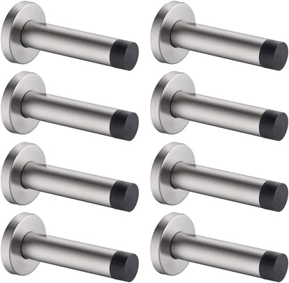 JQK Door Stopper, 304 Stainless Steel Thicken 1mm Sound Dampening Door Stop Bumper Wall Protetor 8 Pack, Brushed, DSB5-BN-P8