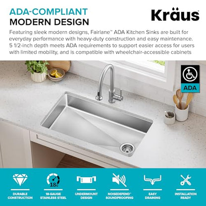 Fairlane 33 inch ADA Compliant Undermount Single Bowl 18