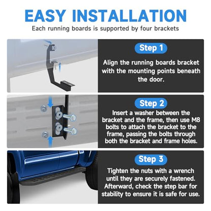 6'' Heavy Duty Carbon Steel Running Boards Side Steps Nerf Bars for 2019