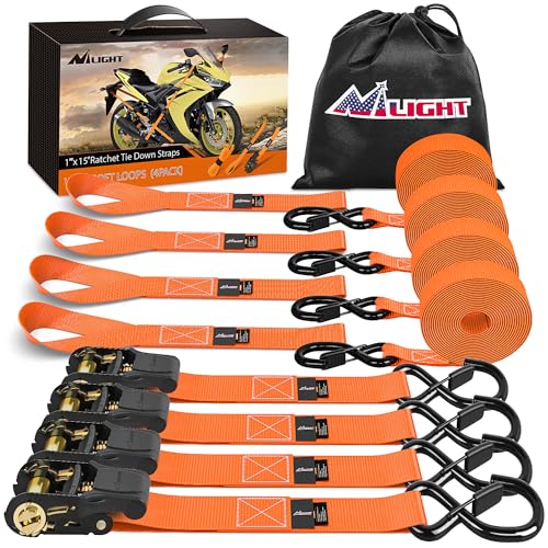 Ratchet Tie Down Straps 4500LBS Break Strength 1”×15’ Orange 4 Pack