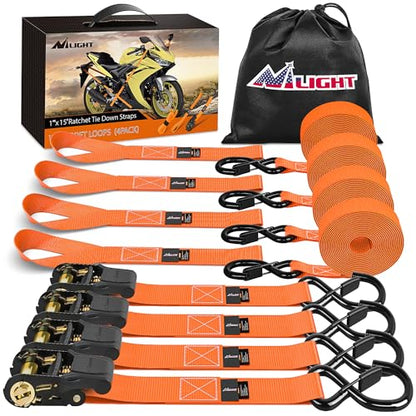 Ratchet Tie Down Straps 4500LBS Break Strength 1”×15’ Orange 4 Pack