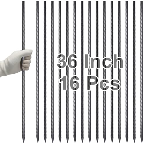 Straight Rebar Stakes 36 Inch Ground Concrete Form Stakes Heavy Duty (16 Count)
