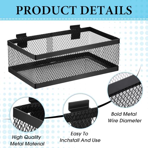 4 Pcs Black Slatwall Baskets 4 Size Metal Mesh Wire Basket for Slatwall Panels Ventilated Wall Mounted Hanging Accessories for Home Garage Retail Store Display (4 Count)