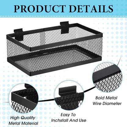 4 Pcs Black Slatwall Baskets 4 Size Metal Mesh Wire Basket for Slatwall Panels Ventilated Wall Mounted Hanging Accessories for Home Garage Retail Store Display (4 Count)
