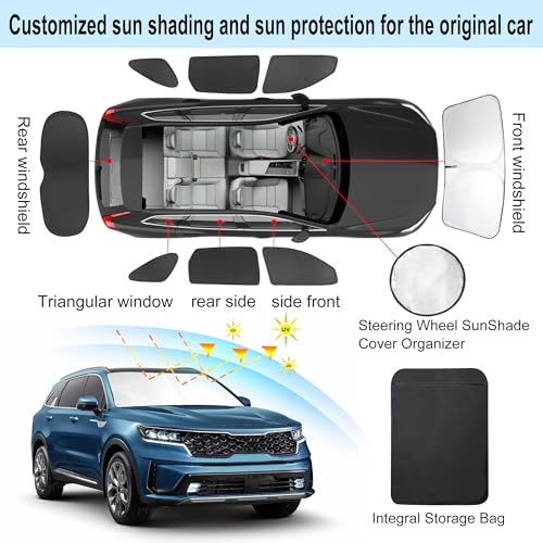 Window Shades for Kia Sorento 2016 2017 2018 2019 2020 Accessories Car Side Full Windows Rear Triangular Windshield Sun Shade Sun UV Rays & Privacy Protection for Camping (8 Count)