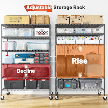 Heavy Duty 6 Tier Rolling Storage Shelves with Wheels for Garage