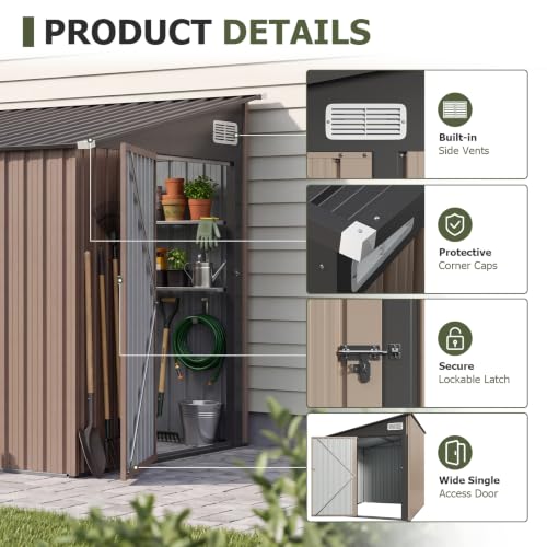 8x6 FT Lean to Outdoor Storage Shed with Sloping Roof
