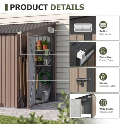 8x6 FT Lean to Outdoor Storage Shed with Sloping Roof