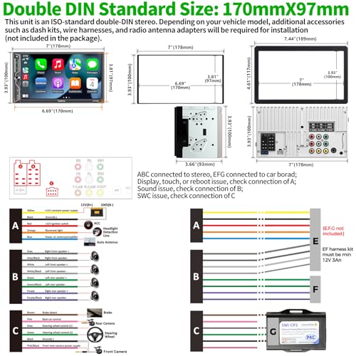 QLED Screen Upgrade] 7" Double Din Car Stereo with Dash Cam