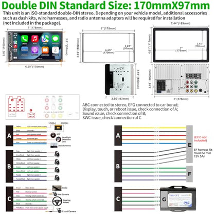 QLED Screen Upgrade] 7" Double Din Car Stereo with Dash Cam