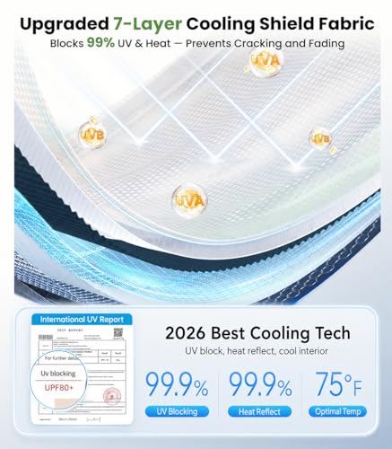 2026 Upgraded Car Windshield Sun Shade [Cool Down by 75℉ ] with Heat Insulation Coating