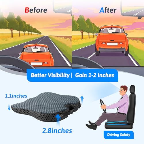 Wedge Car Seat Cushion for Better Visibility & Sciatica Pain Relief