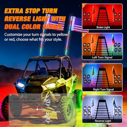 RGB LED Whip Light 2PCS 3FT with 8 Rock Lights Combo