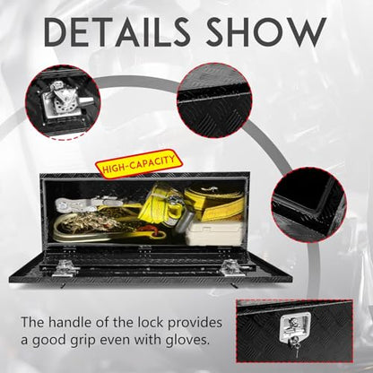 48 * 18 * 18 Aluminum Heavy Duty Diamond Plate ToolBox Chest Box Pick Up Truck Bed RV Trailer Toolbox Storage Organizer with T