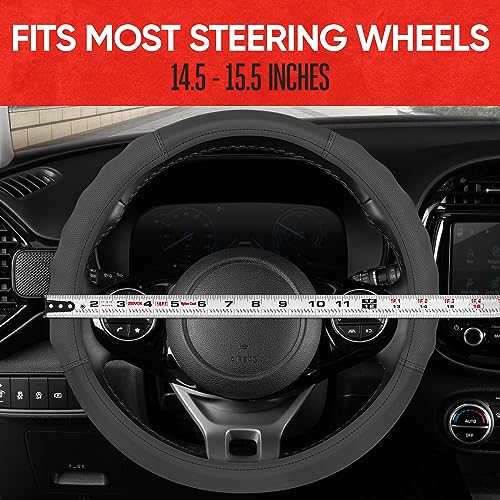 Soft Touch Leather Gray Steering Wheel Cover with Grooves