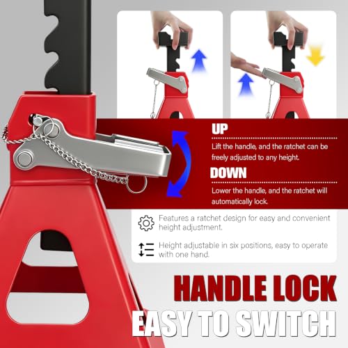 3 Ton Jack Stands with 2 Crossbars & Double Locking for Car (2 Count)